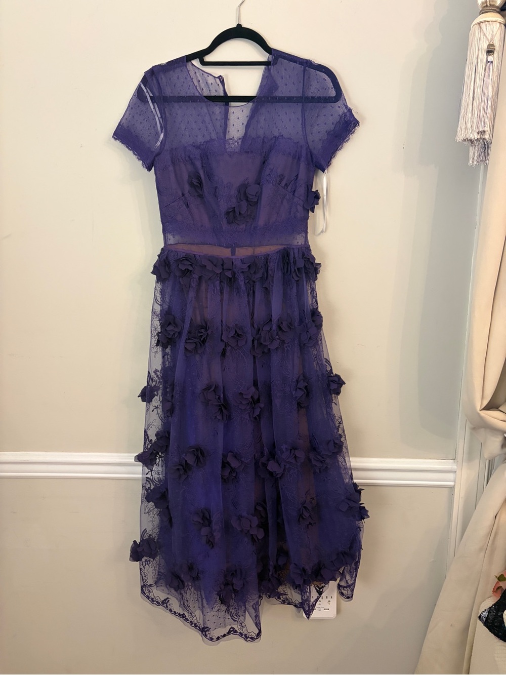 Marchesa Notte Purple Lace Appliqué Dress - Picture 2 of 6